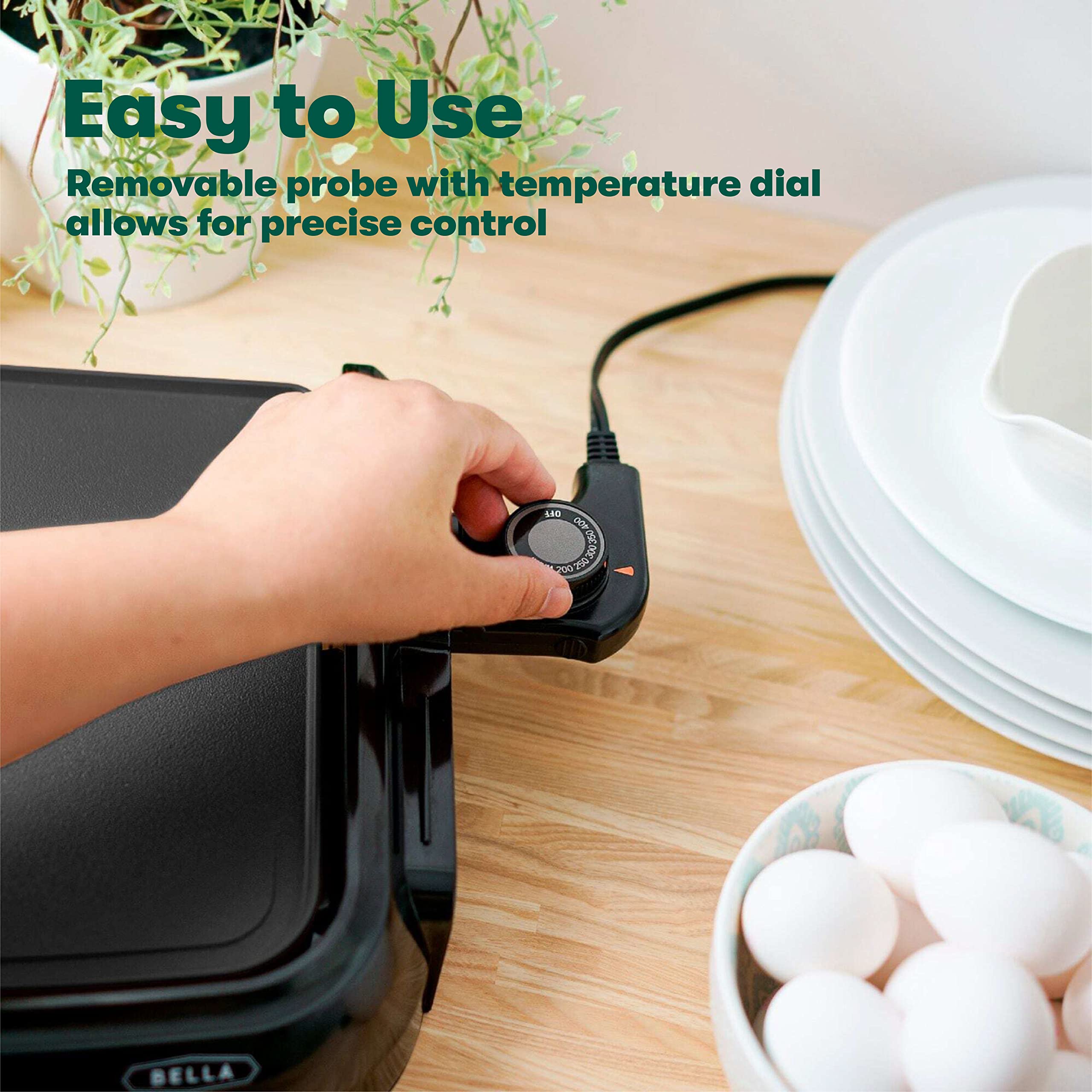 Bella Electric Griddle With Crumb Tray - Smokeless Indoor Grill, Nonstick Surface, Adjustable Temperature Control Dial & Cool-To